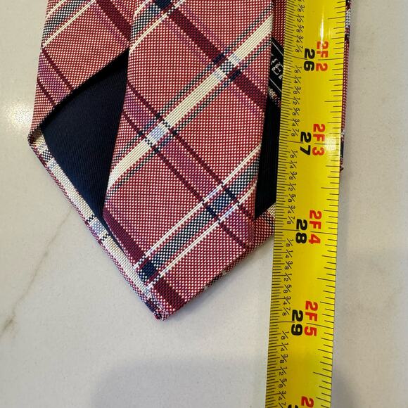 BREUER Men's Designer Silk Plaid Check Red Blue White Neck Tie Made In - Picture 8 of 10